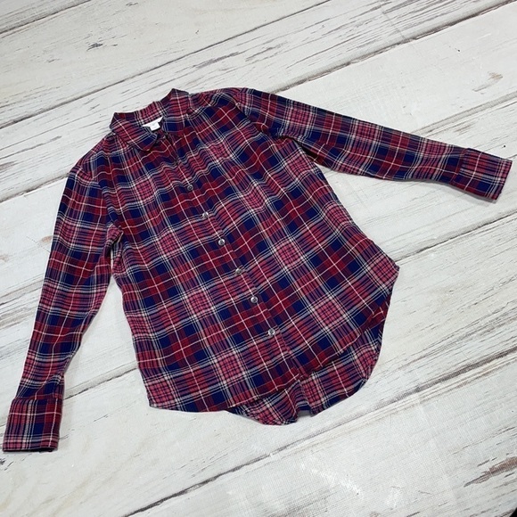 Caslon Top Button Shirt Plaid Red Blue XSP - Picture 8 of 12
